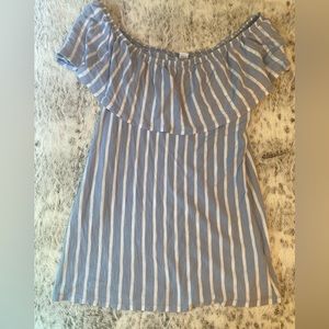 Pin stripe off shoulder top